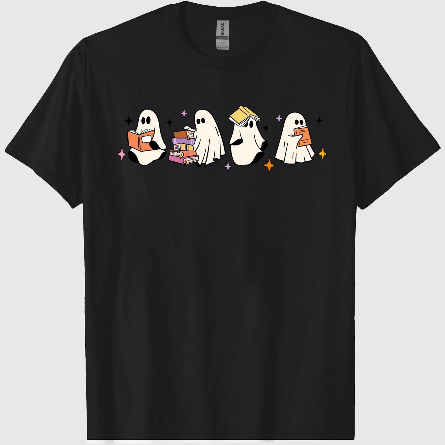 Comfort Colors Little Ghosts Reading Books Graphic Tee, Bookish Spooky Season Shirt, Ghost Tee for Halloween