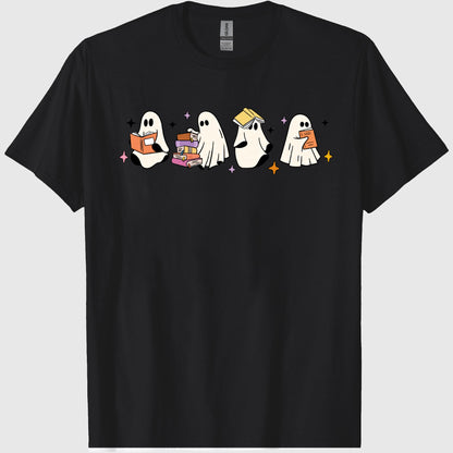 Comfort Colors Little Ghosts Reading Books Graphic Tee, Bookish Spooky Season Shirt, Ghost Tee for Halloween