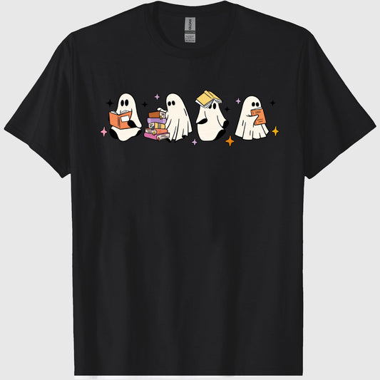 Comfort Colors Little Ghosts Reading Books Graphic Tee, Bookish Spooky Season Shirt, Ghost Tee for Halloween