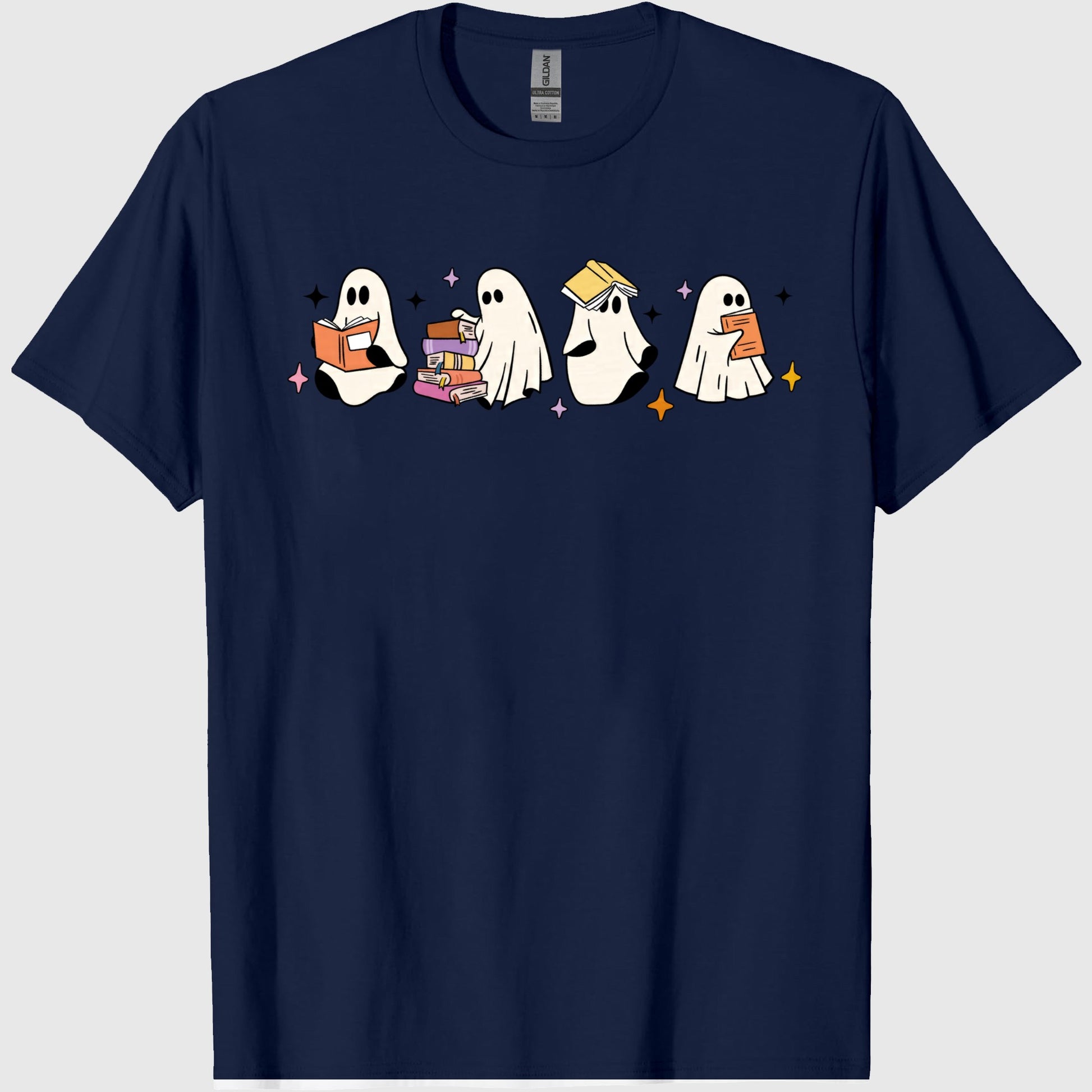 Comfort Colors Little Ghosts Reading Books Graphic Tee, Bookish Spooky Season Shirt, Ghost Tee for Halloween
