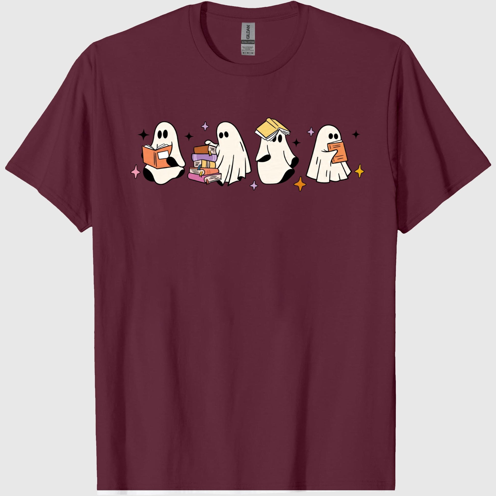Comfort Colors Little Ghosts Reading Books Graphic Tee, Bookish Spooky Season Shirt, Ghost Tee for Halloween