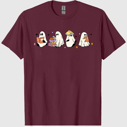 Comfort Colors Little Ghosts Reading Books Graphic Tee, Bookish Spooky Season Shirt, Ghost Tee for Halloween