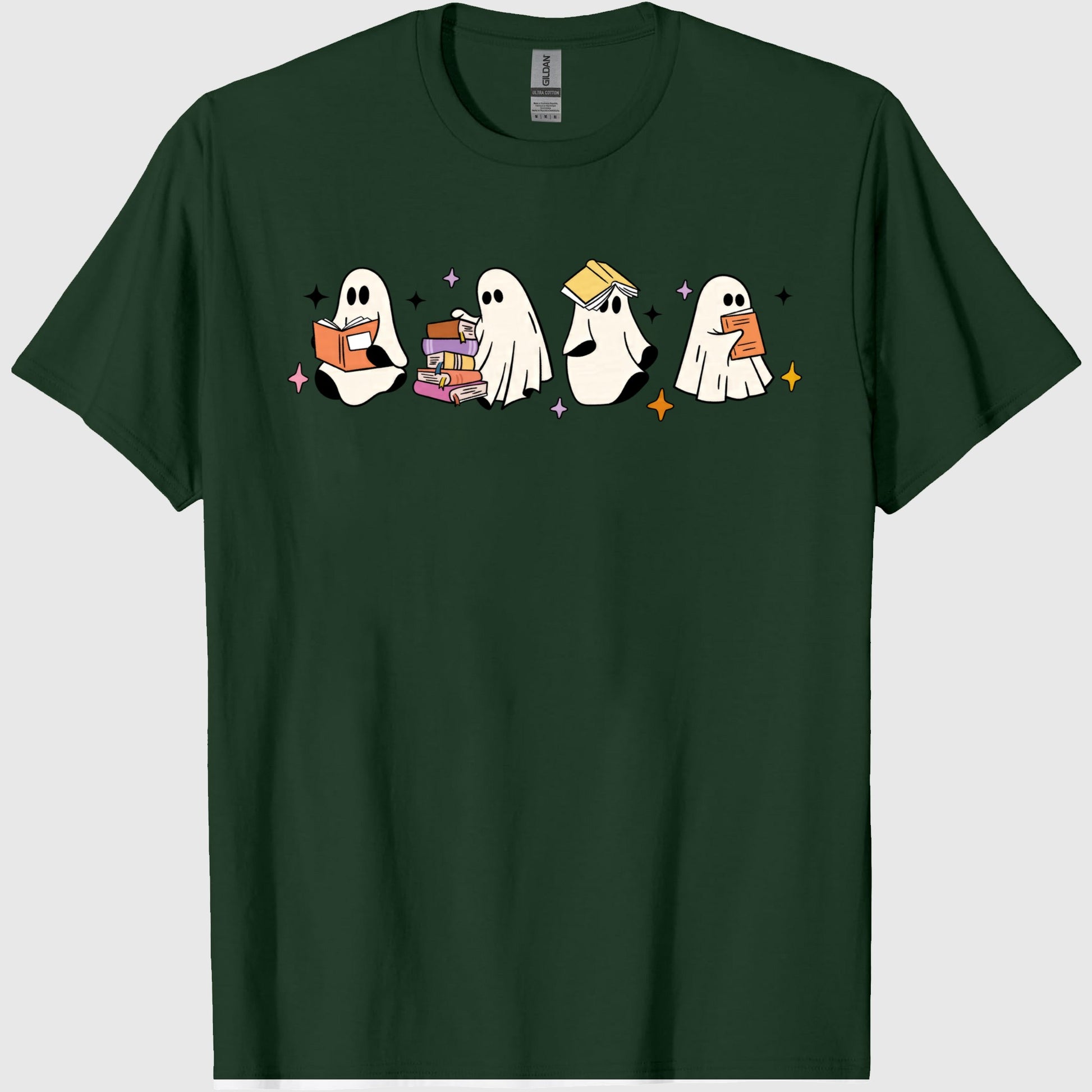 Comfort Colors Little Ghosts Reading Books Graphic Tee, Bookish Spooky Season Shirt, Ghost Tee for Halloween