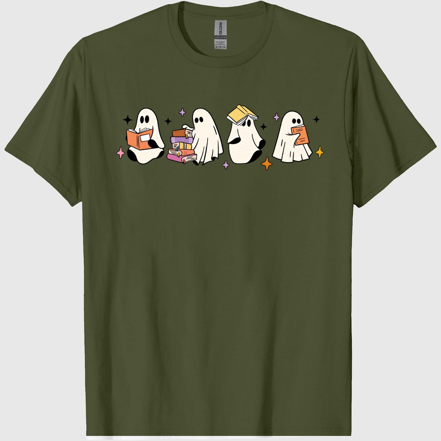Comfort Colors Little Ghosts Reading Books Graphic Tee, Bookish Spooky Season Shirt, Ghost Tee for Halloween