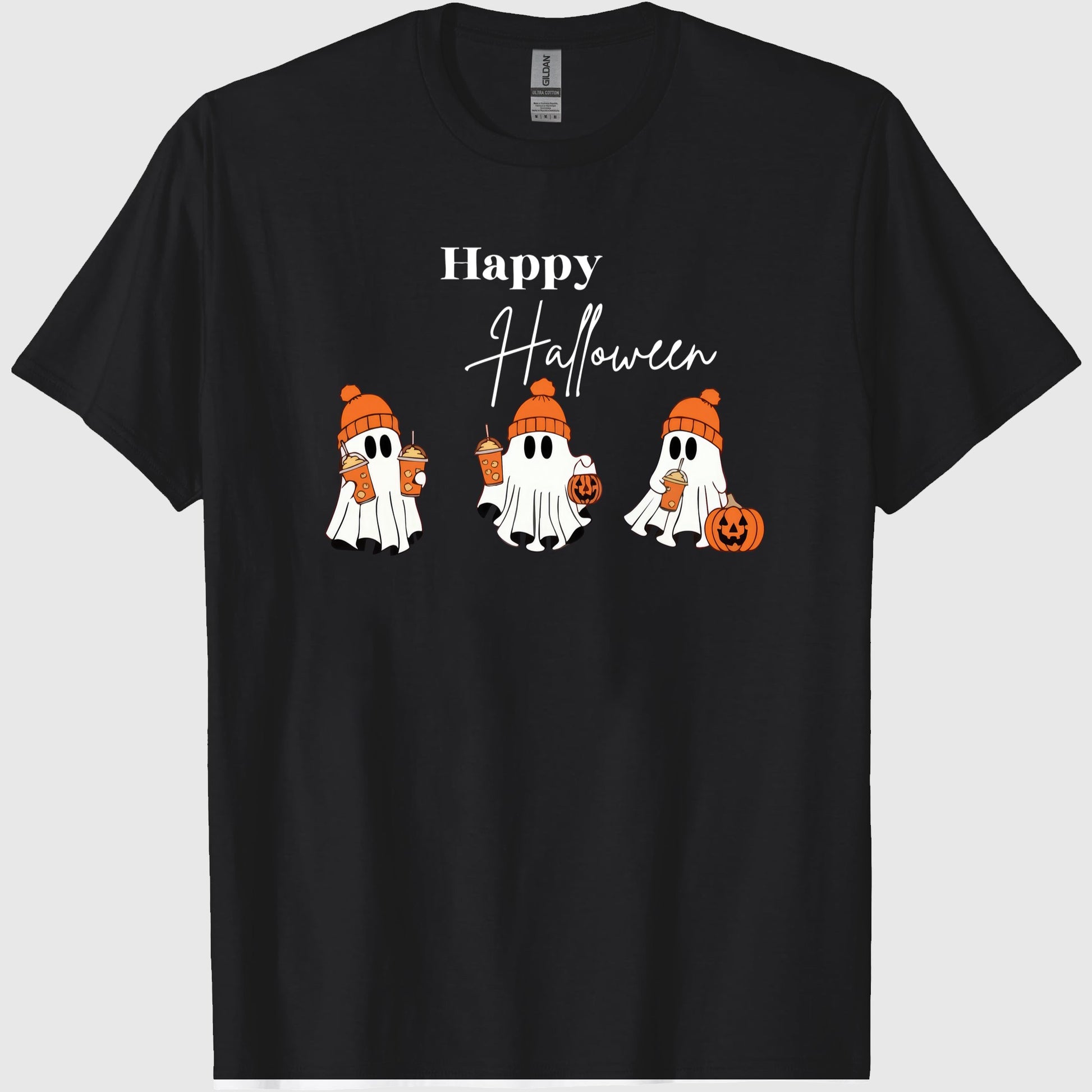 Happy Halloween Ghost Comffort T- Shirt, Ghost Coffee Shirt, Fall Coffee Pumpkin Shirt, Cute Ghost Shirt, Spooky Season Tee