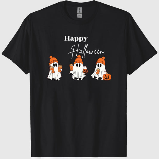 Happy Halloween Ghost Comffort T- Shirt, Ghost Coffee Shirt, Fall Coffee Pumpkin Shirt, Cute Ghost Shirt, Spooky Season Tee