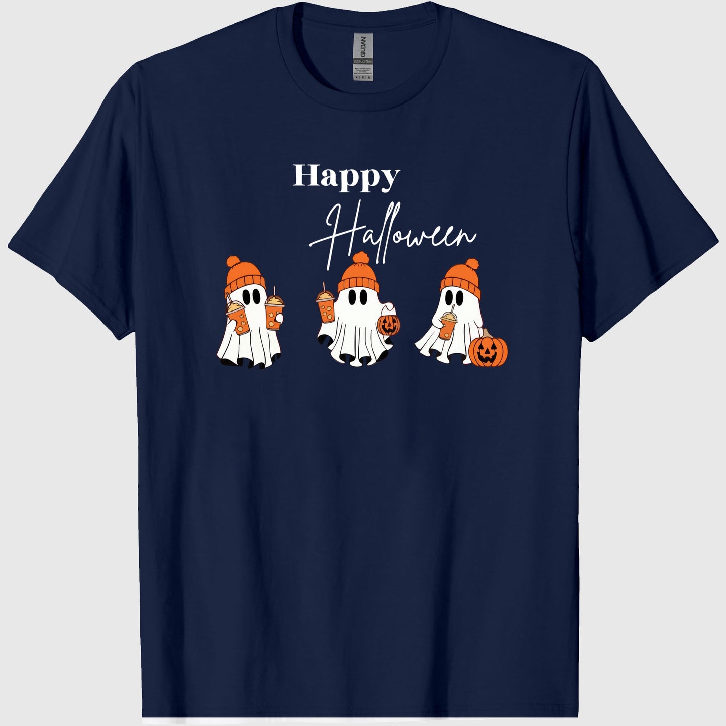 Happy Halloween Ghost Comffort T- Shirt, Ghost Coffee Shirt, Fall Coffee Pumpkin Shirt, Cute Ghost Shirt, Spooky Season Tee