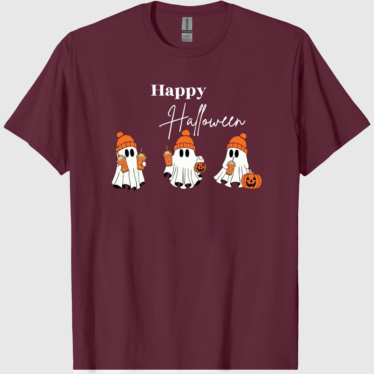 Happy Halloween Ghost Comffort T- Shirt, Ghost Coffee Shirt, Fall Coffee Pumpkin Shirt, Cute Ghost Shirt, Spooky Season Tee