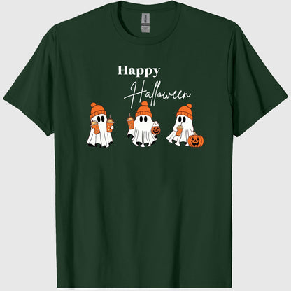 Happy Halloween Ghost Comffort T- Shirt, Ghost Coffee Shirt, Fall Coffee Pumpkin Shirt, Cute Ghost Shirt, Spooky Season Tee