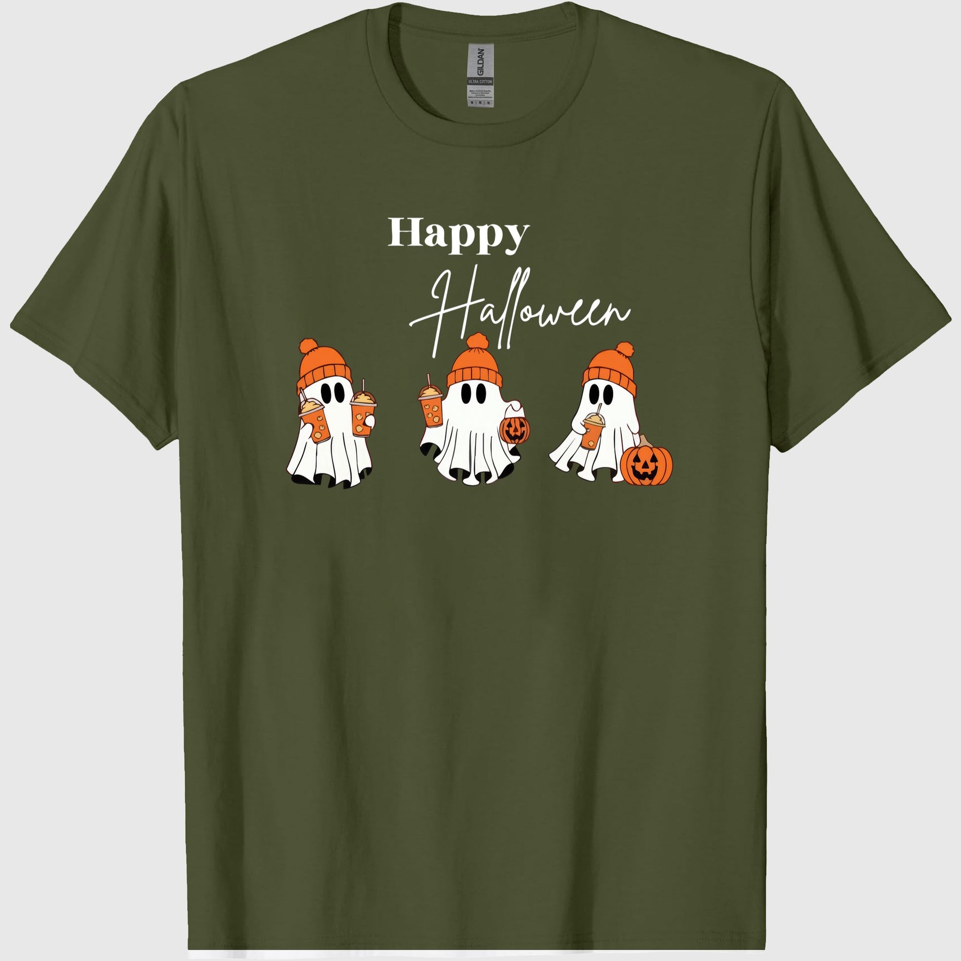 Happy Halloween Ghost Comffort T- Shirt, Ghost Coffee Shirt, Fall Coffee Pumpkin Shirt, Cute Ghost Shirt, Spooky Season Tee