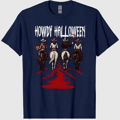 Howdy Halloween T-Shirt, Funny Cowgirl Riding Tee, Spooky Cute Western Halloween Shirt for Women