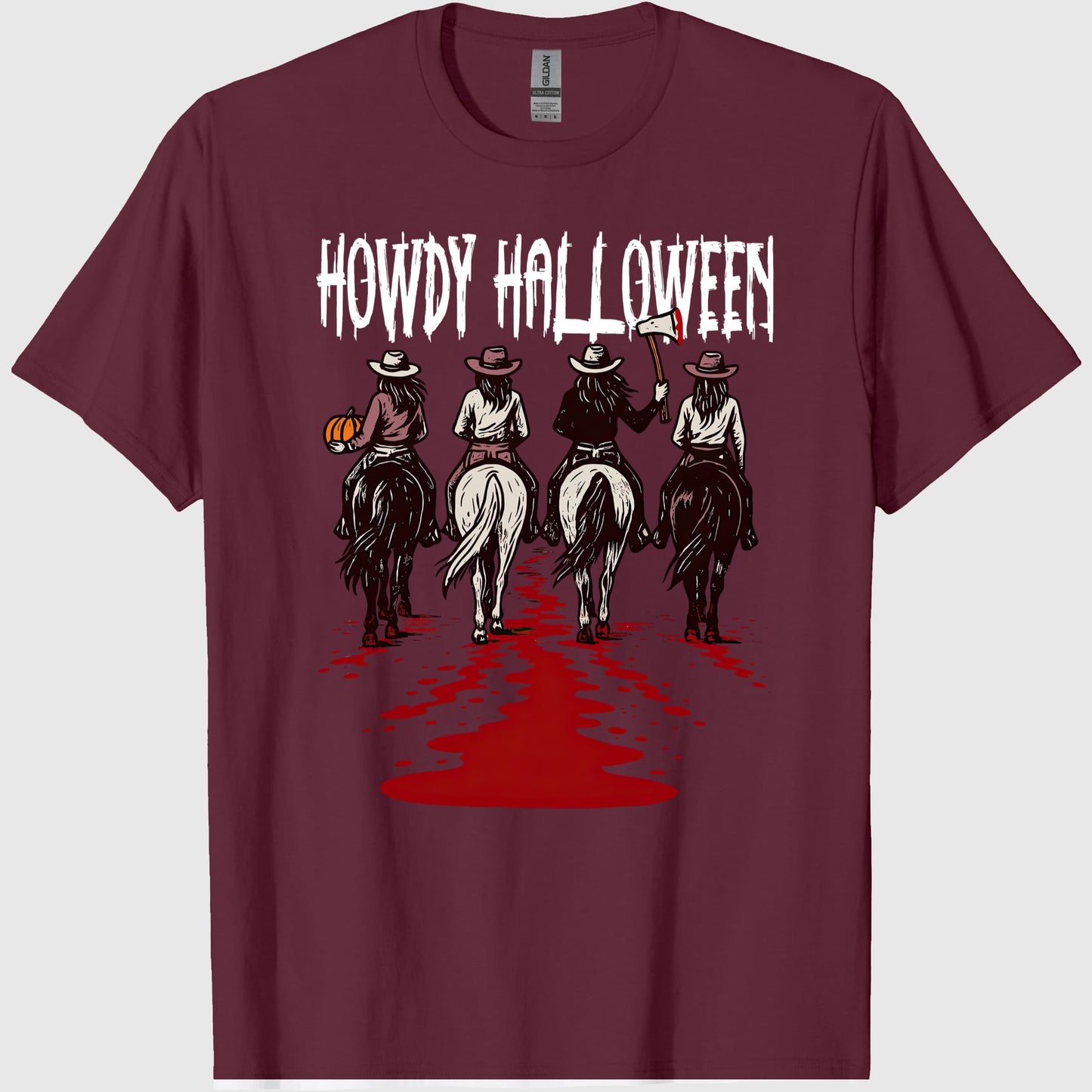 Howdy Halloween T-Shirt, Funny Cowgirl Riding Tee, Spooky Cute Western Halloween Shirt for Women