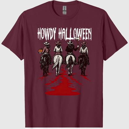 Howdy Halloween T-Shirt, Funny Cowgirl Riding Tee, Spooky Cute Western Halloween Shirt for Women
