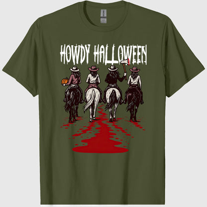 Howdy Halloween T-Shirt, Funny Cowgirl Riding Tee, Spooky Cute Western Halloween Shirt for Women